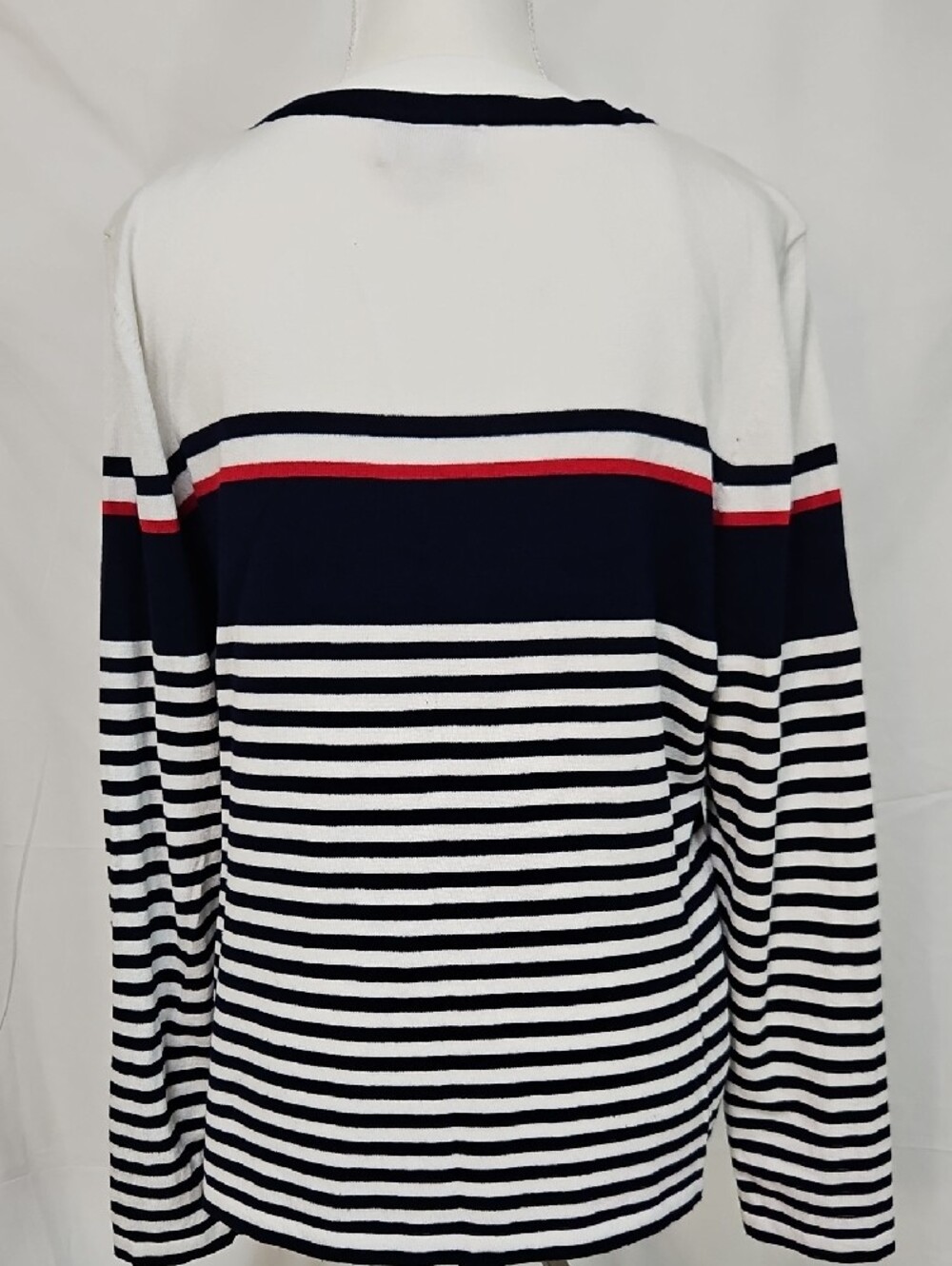 Kim Rogers Navy & White Striped Button Cardigan with Red Trim - Picture 4 of 6